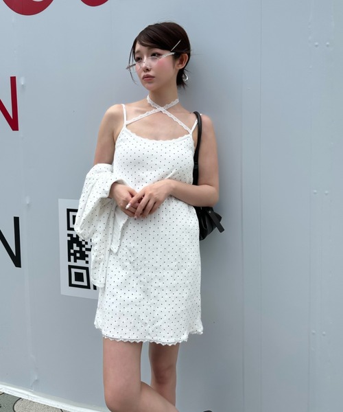 RAY CASSIN（レイカズン）の「【パット付き】キャミミニワンピースショートカーデセット（ワンピース・レディース・ネイビー/ホワイト系その他3/ホワイト・FREE）」の7枚目の写真