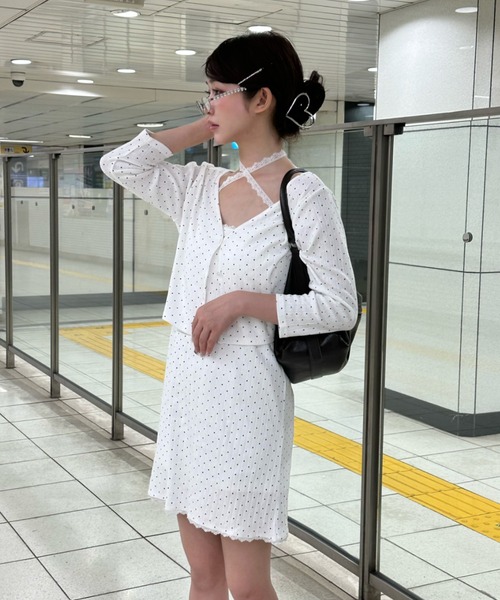 RAY CASSIN（レイカズン）の「【パット付き】キャミミニワンピースショートカーデセット（ワンピース・レディース・ネイビー/ホワイト系その他3/ホワイト・FREE）」の13枚目の写真