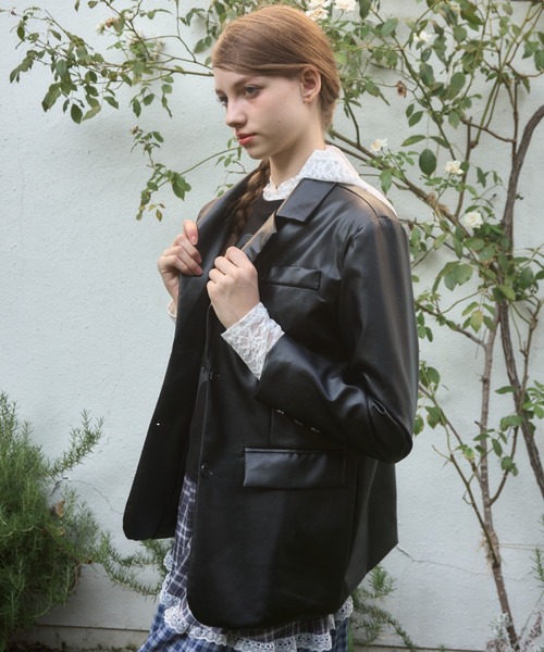 Birthday room（バースデイルーム）の「フェイクレザーテーラードジャケット/faux leather tailored jacket（テーラードジャケット・レディース・ブラック・FREE）」の8枚目の写真