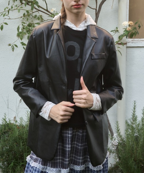 Birthday room（バースデイルーム）の「フェイクレザーテーラードジャケット/faux leather tailored jacket（テーラードジャケット・レディース・ブラック・FREE）」の7枚目の写真