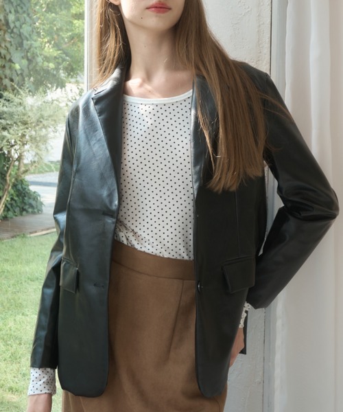 Birthday room（バースデイルーム）の「フェイクレザーテーラードジャケット/faux leather tailored jacket（テーラードジャケット・レディース・ブラック・FREE）」の13枚目の写真