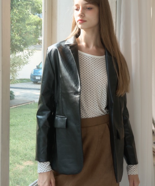 Birthday room（バースデイルーム）の「フェイクレザーテーラードジャケット/faux leather tailored jacket（テーラードジャケット・レディース・ブラック・FREE）」の14枚目の写真