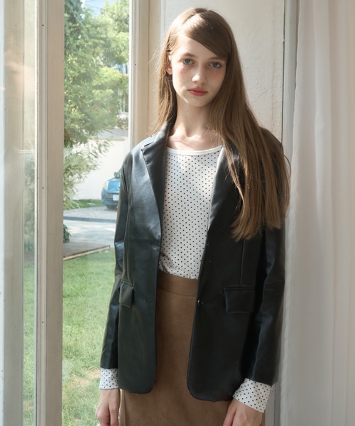 Birthday room（バースデイルーム）の「フェイクレザーテーラードジャケット/faux leather tailored jacket（テーラードジャケット・レディース・ブラック・FREE）」の15枚目の写真