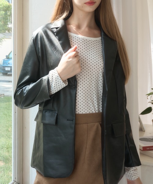 Birthday room（バースデイルーム）の「フェイクレザーテーラードジャケット/faux leather tailored jacket（テーラードジャケット・レディース・ブラック・FREE）」の16枚目の写真