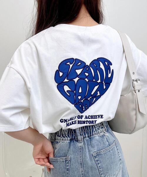 INGNI（イング）の「バックハート貼付チュニックTシャツ（Tシャツ/カットソー・レディース・ブラック×ホワイト/ホワイト×ピンク/ホワイト×レッド/ホワイト×ブルー・M）」の3枚目の写真