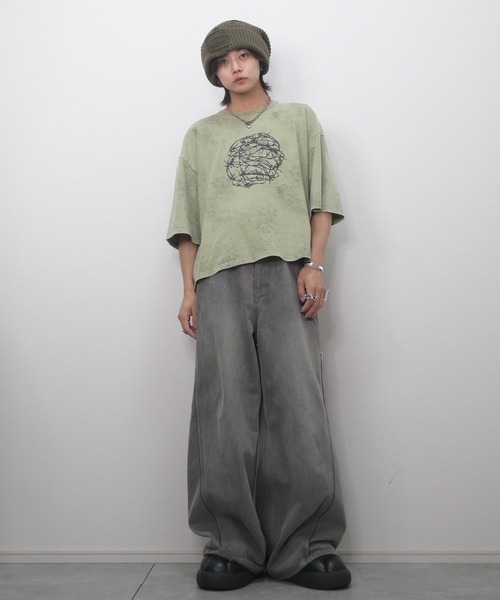 【GRANCY】グラフィックデザインリバーシブルTシャツ ブラウン M GRANCY】Graphic Design Reversible T-shirt / グラフィック