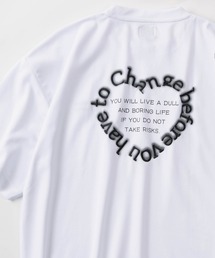 【85】フロント&バックデザイン ハートモチーフ ぼかしロゴ刺繍 半袖 Tシャツ