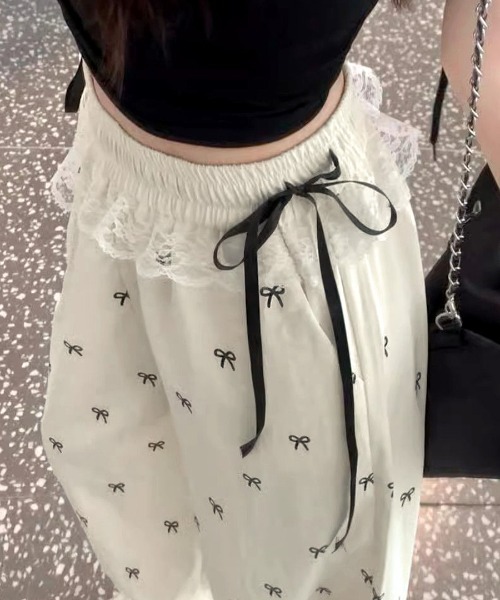Riff(リフ)の「ウエストレースリボン総柄パンツ(その他パンツ・レディース・アイボリー/ブラック・S/M/L)」の5枚目の写真