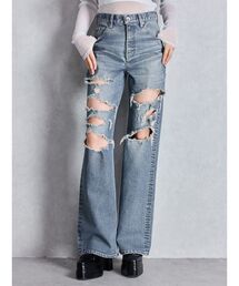 GYDA | ハイウエスト tear up damageストレートワイドデニムパンツ(デニムパンツ)