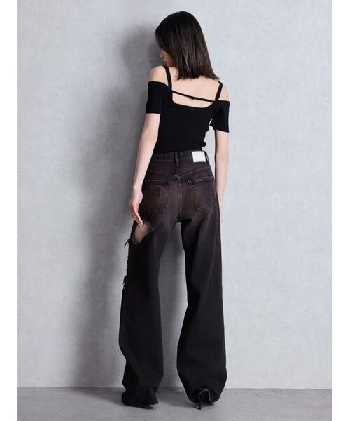 GYDA（ジェイダ）の「ハイウエスト tear up damageストレートワイドデニムパンツ（デニムパンツ・レディース・ブラック/ブルー・SMALL/MEDIUM）」の3枚目の写真