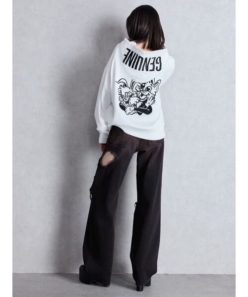 GYDA（ジェイダ）の「ハイウエスト tear up damageストレートワイドデニムパンツ（デニムパンツ・レディース・ブラック/ブルー・SMALL/MEDIUM）」の5枚目の写真