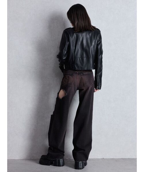 GYDA（ジェイダ）の「ハイウエスト tear up damageストレートワイドデニムパンツ（デニムパンツ・レディース・ブラック/ブルー・SMALL/MEDIUM）」の9枚目の写真