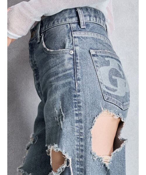 GYDA（ジェイダ）の「ハイウエスト tear up damageストレートワイドデニムパンツ（デニムパンツ・レディース・ブラック/ブルー・SMALL/MEDIUM）」の12枚目の写真