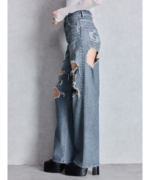 GYDA（ジェイダ）の「ハイウエスト tear up damageストレートワイドデニムパンツ（デニムパンツ・レディース・ブラック/ブルー・SMALL/MEDIUM）」の14枚目の写真