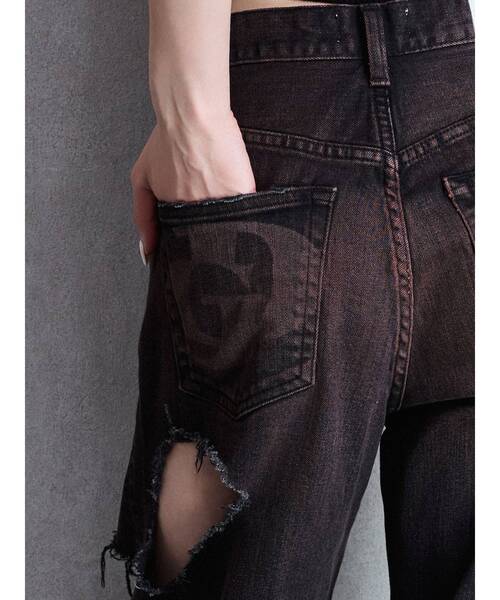 GYDA（ジェイダ）の「ハイウエスト tear up damageストレートワイドデニムパンツ（デニムパンツ・レディース・ブラック/ブルー・SMALL/MEDIUM）」の16枚目の写真