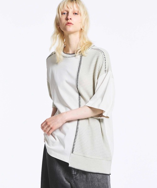UNISEX》Knit Combination Prime-Over Stitch Design T-Shirt