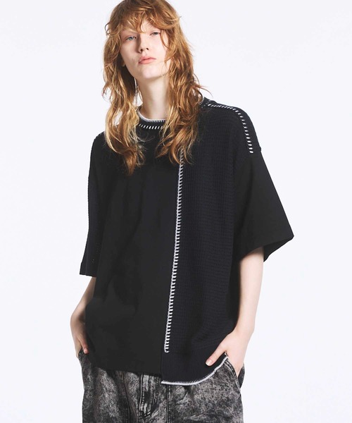メゾンスペシャル ニットコンビネーションプライムオーバーシャツ UNISEX》Cable Knit Combination Prime-Over Woven Shirt Crew