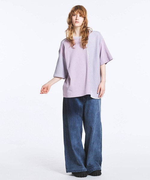 UNISEX》Knit Combination Prime-Over Stitch Design T-Shirt
