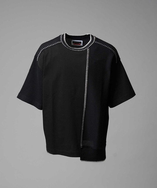 UNISEX》Knit Combination Prime-Over Stitch Design T-Shirt