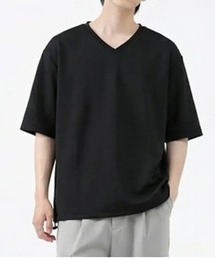 ドローコード付きVネックストレッチ半袖Tシャツ