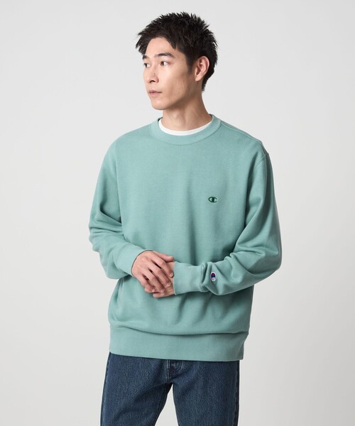 グリーン 長袖クルーネックトレーナー 別注】＜Champion＞クルーネック 長袖 スウェット（スウェット