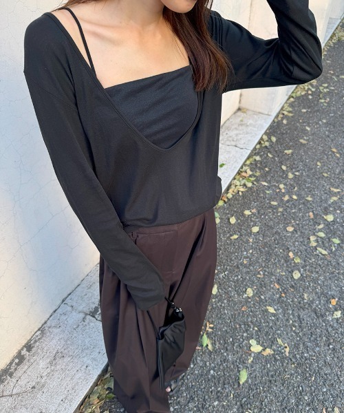 styling/(スタイリング)の「【MILLER×styling/】レイヤード2WAYトップ(Tシャツ/カットソー・レディース・パープル/ホワイト/ブラウン/ブラック・F)」の9枚目の写真