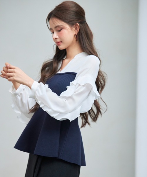 K*i様 ニットペプラムビスチェ セール】ニットビスチェドッキングペプラムブラウン（ニット/セーター