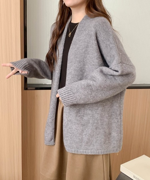 cammie(キャミー)の「ルーズニットカーディガン(カーディガン/ボレロ・レディース・ベージュ/グレー/ライトグレー/ピンク/オートミール/ブラック・FREE)」の3枚目の写真