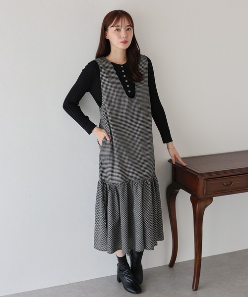 BLUEEAST（ブルーイースト）の「チェックジャンパースカート（ジャンパースカート・レディース・ブラック系/ブラック・MEDIUM）」の9枚目の写真