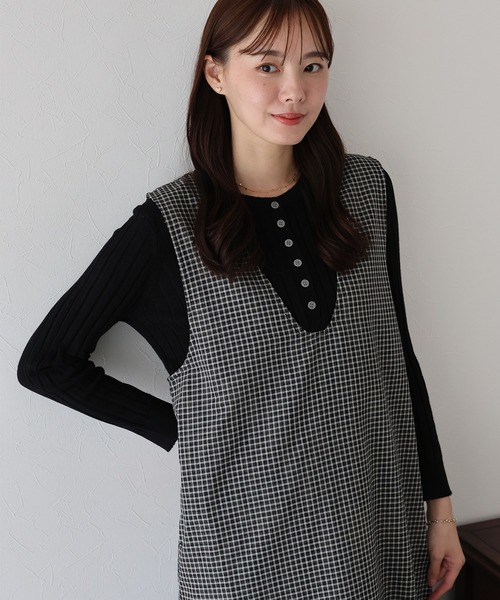 BLUEEAST（ブルーイースト）の「チェックジャンパースカート（ジャンパースカート・レディース・ブラック系/ブラック・MEDIUM）」の6枚目の写真