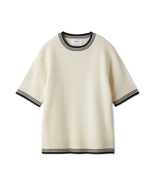 配色ラインミドルゲージハーフスリーブニット（ニット/セーター