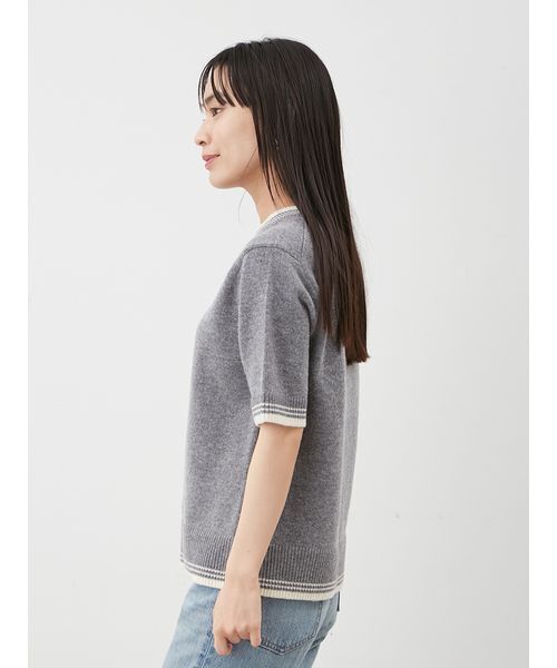 Mila Owen（ミラオーウェン）の「配色ラインミドルゲージハーフスリーブニット（ニット/セーター・レディース・ライトブルー/グレー/ピンク/ホワイト・1/0）」の7枚目の写真