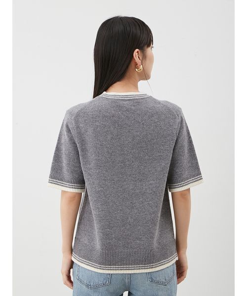 Mila Owen（ミラオーウェン）の「配色ラインミドルゲージハーフスリーブニット（ニット/セーター・レディース・ライトブルー/グレー/ピンク/ホワイト・1/0）」の8枚目の写真