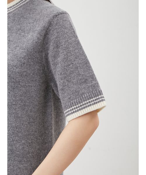 Mila Owen（ミラオーウェン）の「配色ラインミドルゲージハーフスリーブニット（ニット/セーター・レディース・ライトブルー/グレー/ピンク/ホワイト・1/0）」の10枚目の写真