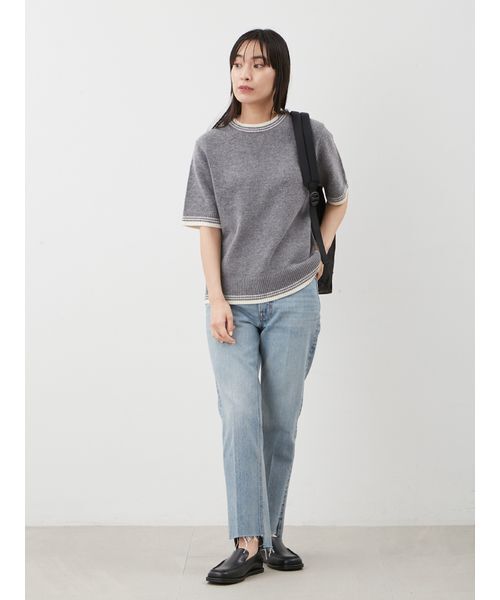 Mila Owen（ミラオーウェン）の「配色ラインミドルゲージハーフスリーブニット（ニット/セーター・レディース・ライトブルー/グレー/ピンク/ホワイト・1/0）」の15枚目の写真