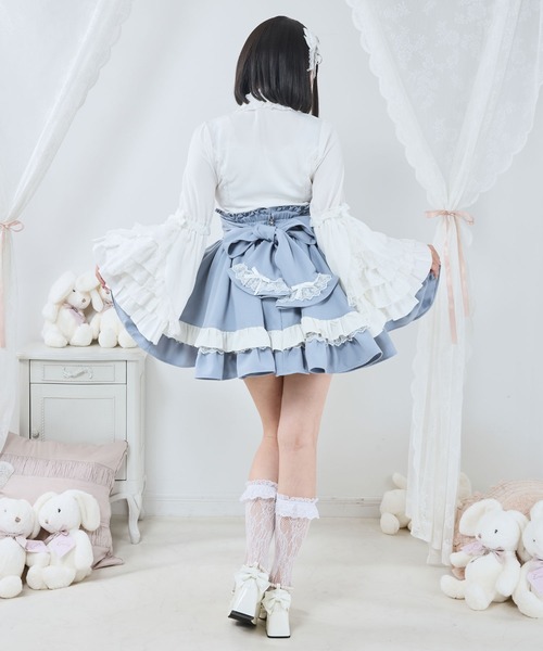 DearMyLove（ディアマイラブ）の「カシュクールフリルたっぷりリボンミニスカート（スカート・レディース・ブラック×ピンク/ベビーピンク/ブルーグレー/ブラック×ホワイト・MEDIUM/SMALL/3L/LL/LARGE）」の5枚目の写真