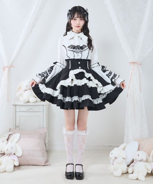 DearMyLove（ディアマイラブ）の「カシュクールフリルたっぷりリボンミニスカート（スカート・レディース・ブラック×ピンク/ベビーピンク/ブルーグレー/ブラック×ホワイト・MEDIUM/SMALL/3L/LL/LARGE）」の6枚目の写真