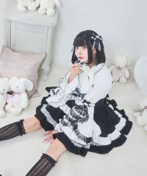 DearMyLove（ディアマイラブ）の「カシュクールフリルたっぷりリボンミニスカート（スカート・レディース・ブラック×ピンク/ベビーピンク/ブルーグレー/ブラック×ホワイト・MEDIUM/SMALL/3L/LL/LARGE）」の13枚目の写真