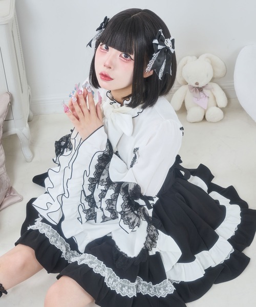 DearMyLove（ディアマイラブ）の「カシュクールフリルたっぷりリボンミニスカート（スカート・レディース・ブラック×ピンク/ベビーピンク/ブルーグレー/ブラック×ホワイト・MEDIUM/SMALL/3L/LL/LARGE）」の14枚目の写真