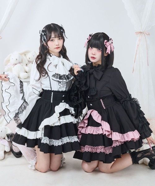 DearMyLove（ディアマイラブ）の「カシュクールフリルたっぷりリボンミニスカート（スカート・レディース・ブラック×ピンク/ベビーピンク/ブルーグレー/ブラック×ホワイト・MEDIUM/SMALL/3L/LL/LARGE）」の17枚目の写真