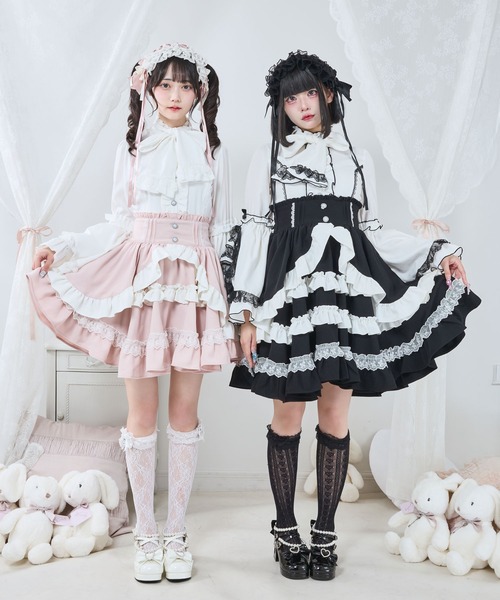 DearMyLove（ディアマイラブ）の「カシュクールフリルたっぷりリボンミニスカート（スカート・レディース・ブラック×ピンク/ベビーピンク/ブルーグレー/ブラック×ホワイト・MEDIUM/SMALL/3L/LL/LARGE）」の19枚目の写真