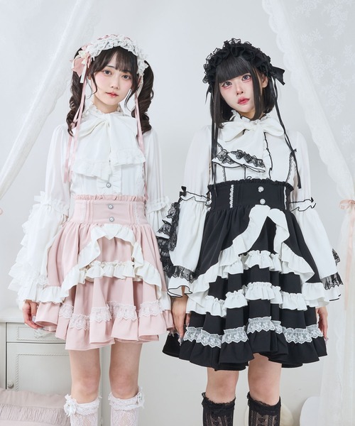 DearMyLove（ディアマイラブ）の「カシュクールフリルたっぷりリボンミニスカート（スカート・レディース・ブラック×ピンク/ベビーピンク/ブルーグレー/ブラック×ホワイト・MEDIUM/SMALL/3L/LL/LARGE）」の20枚目の写真
