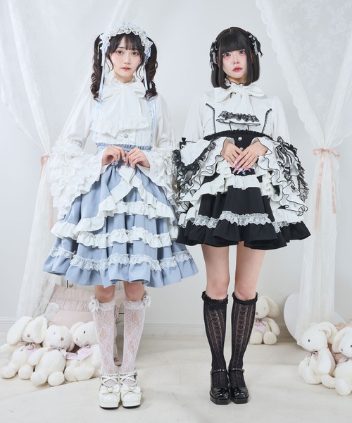 DearMyLove（ディアマイラブ）の「カシュクールフリルたっぷりリボンミニスカート（スカート・レディース・ブラック×ピンク/ベビーピンク/ブルーグレー/ブラック×ホワイト・MEDIUM/SMALL/3L/LL/LARGE）」の22枚目の写真