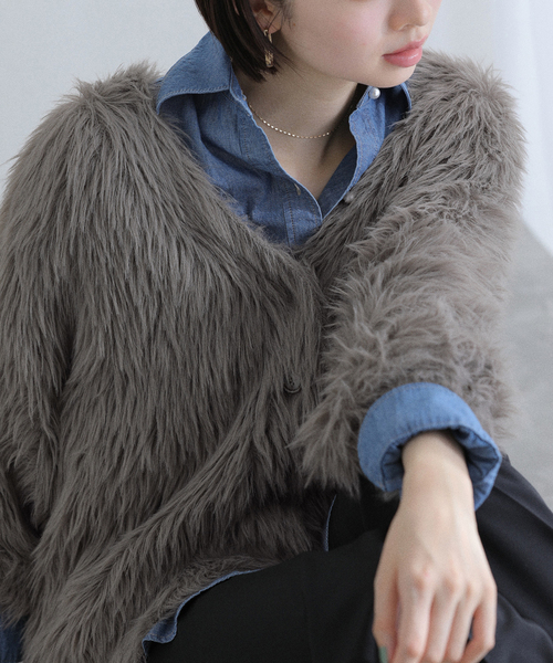 La TOTALITE（ラトータリテ）の「【洗える】フェザーヤーンカーディガン（カーディガン/ボレロ・レディース・ピンク系その他/サファリグリーン/ベージュ系その他・FREE）」の2枚目の写真