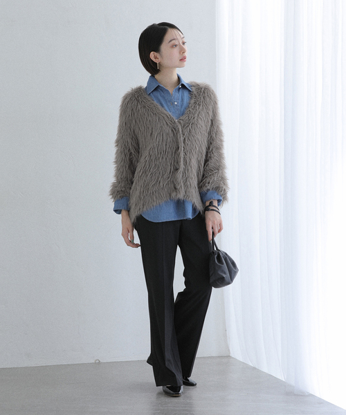 La TOTALITE（ラトータリテ）の「【洗える】フェザーヤーンカーディガン（カーディガン/ボレロ・レディース・ピンク系その他/サファリグリーン/ベージュ系その他・FREE）」の4枚目の写真