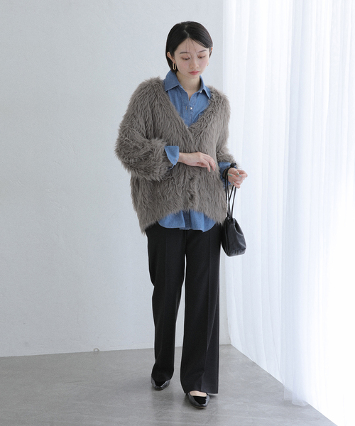 La TOTALITE（ラトータリテ）の「【洗える】フェザーヤーンカーディガン（カーディガン/ボレロ・レディース・ピンク系その他/サファリグリーン/ベージュ系その他・FREE）」の5枚目の写真