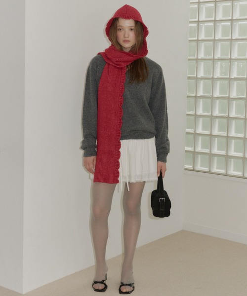 GIUNON（ジウノン）の「2way scallop hood muffler / 2wayスカラップフードマフラー（マフラー・レディース・ブラック/レッド/グレー・FREE）」の12枚目の写真