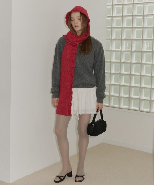 GIUNON（ジウノン）の「2way scallop hood muffler / 2wayスカラップフードマフラー（マフラー・レディース・ブラック/レッド/グレー・FREE）」の14枚目の写真