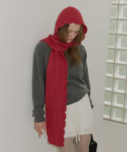 GIUNON（ジウノン）の「2way scallop hood muffler / 2wayスカラップフードマフラー（マフラー・レディース・ブラック/レッド/グレー・FREE）」の16枚目の写真