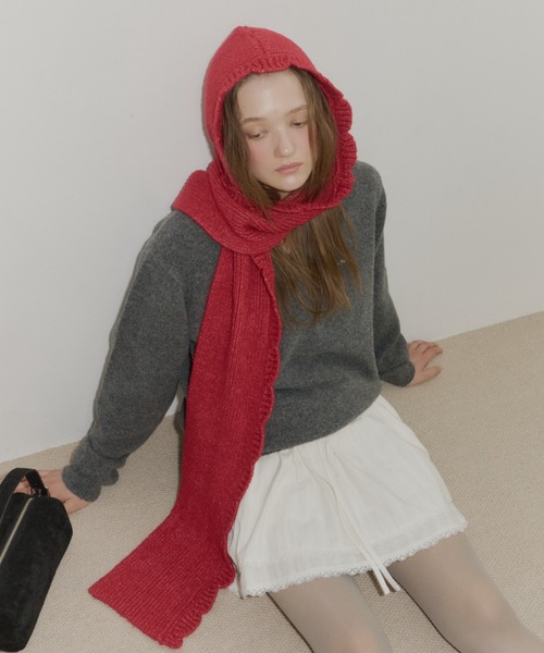 GIUNON（ジウノン）の「2way scallop hood muffler / 2wayスカラップフードマフラー（マフラー・レディース・ブラック/レッド/グレー・FREE）」の15枚目の写真